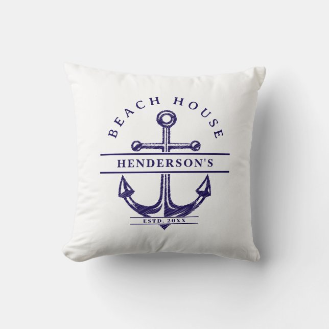 Beach House Nautical Anchor Blue Kudde (Framsida)