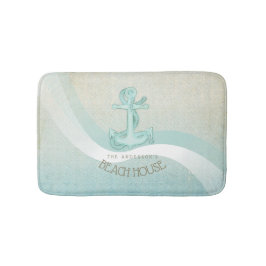 Beach House Nautical Anchor och Rope Aqua ID623 Badrumsmatta