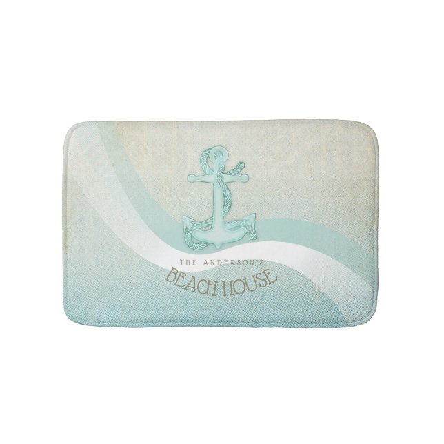 Beach House Nautical Anchor och Rope Aqua ID623 Badrumsmatta (Framsidan)