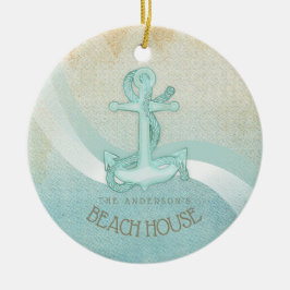 Beach House Nautical Anchor och Rope Aqua ID623 Julgransprydnad Keramik
