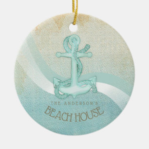 Beach House Nautical Anchor och Rope Aqua ID623 Julgransprydnad Keramik