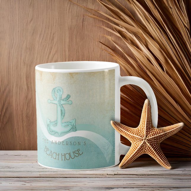 Beach House Nautical Anchor och Rope Aqua ID623 Kaffemugg (Skapare uppladdad)