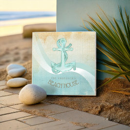 Beach House Nautical Anchor och Rope Aqua ID623 Kakelplatta