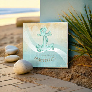 Beach House Nautical Anchor och Rope Aqua ID623 Kakelplatta