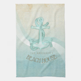 Beach House Nautical Anchor och Rope Aqua ID623 Kökshandduk