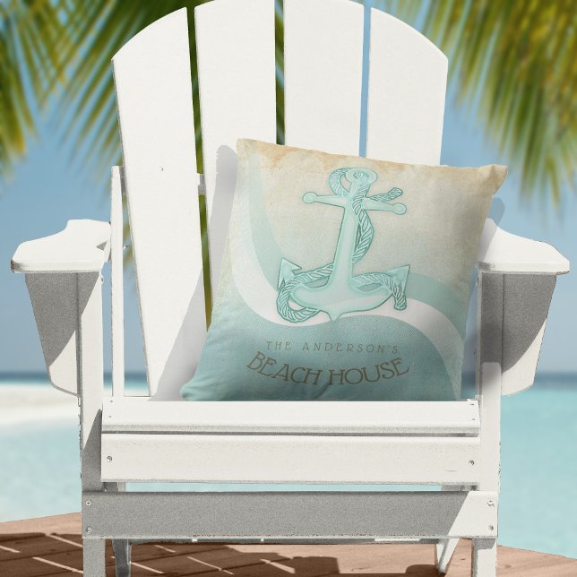 Beach House Nautical Anchor och Rope Aqua ID623 Kudde (Skapare uppladdad)
