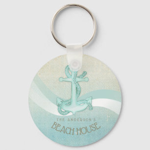 Beach House Nautical Anchor och Rope Aqua ID623 Nyckelring