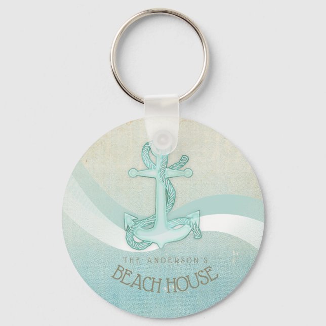 Beach House Nautical Anchor och Rope Aqua ID623 Nyckelring (Framsida)