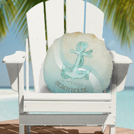 Beach House Nautical Anchor och Rope Aqua ID623 Rund Kudde