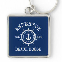 Beach House Nautical Anchor Rope Helm Navy Blue