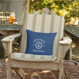 Beach House Nautical Anchor Rope Helm Navy Blue Kudde