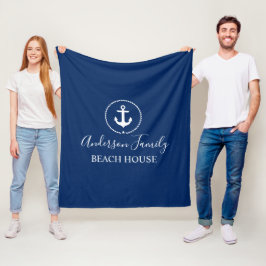 Beach House Nautical Anchor Rope Star Navy Blue Fleecefilt