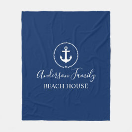 Beach House Nautical Anchor Rope Star Navy Blue Fleecefilt