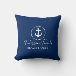 Beach House Nautical Anchor Rope Star Navy Blue Kudde