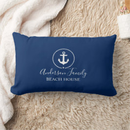 Beach House Nautical Anchor Rope Star Navy Blue Lumbarkudde