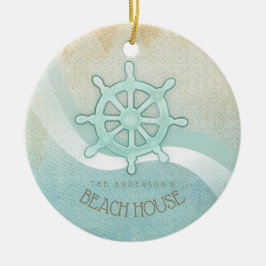 Beach House Nautical Boat Helm Aqua Blue ID623 Julgransprydnad Keramik