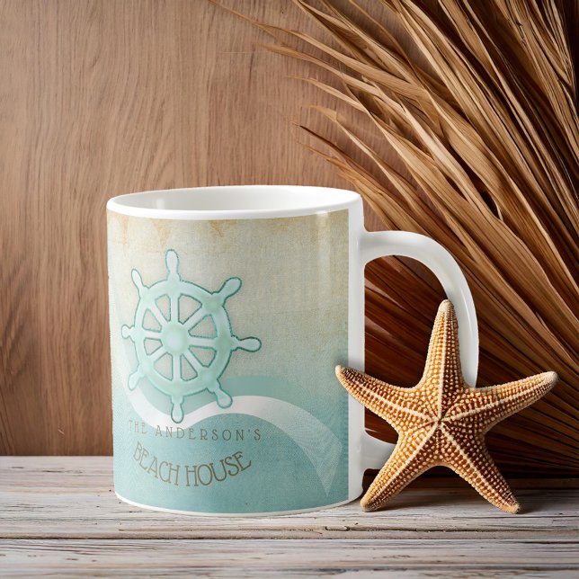 Beach House Nautical Boat Helm Aqua Blue ID623 Kaffemugg (Skapare uppladdad)