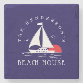 Beach House Nautical boat Sunset navy blue Stenunderlägg