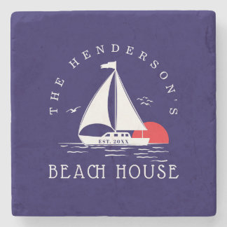 Beach House Nautical boat Sunset navy blue Stenunderlägg