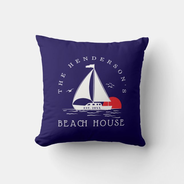Beach House  Nautical boat Sunset Vacation Kudde (Framsida)