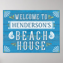 Beach House Nautical Coastal Blue | Anpassat namn Poster