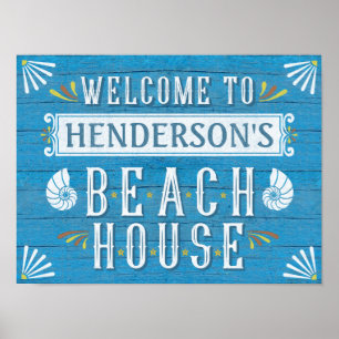 Beach House Nautical Coastal Blue   Anpassat namn Poster