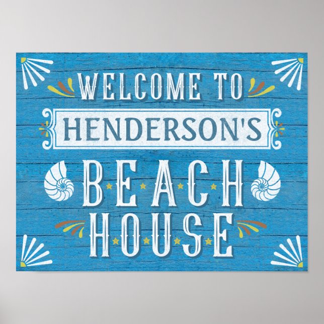 Beach House Nautical Coastal Blue | Anpassat namn Poster (Framsidan)