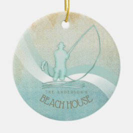Beach House Nautical Fisherman Aqua Blue ID623 Julgransprydnad Keramik