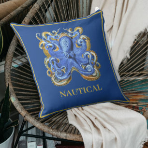 Beach House Nautical Marine Blue Octopus Kudde
