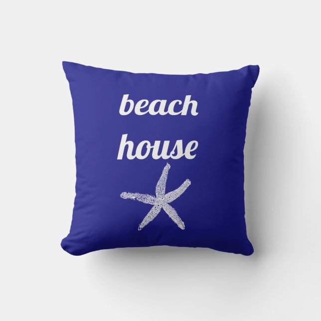 Beach House Nautical Navy Blue White Starfish Cute Kudde (Framsida)