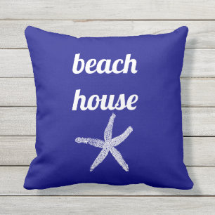 Beach House Nautical Navy Blue White Starfish Cute Kudde
