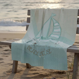 Beach House Nautical Sailboat Aqua Blue ID623 Fleecefilt