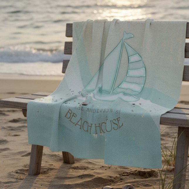 Beach House Nautical Sailboat Aqua Blue ID623 Fleecefilt (Skapare uppladdad)