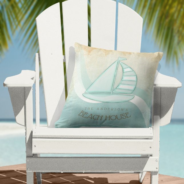 Beach House Nautical Sailboat Aqua Blue ID623 Kudde (Skapare uppladdad)