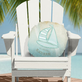Beach House Nautical Sailboat Aqua Blue ID623 Rund Kudde