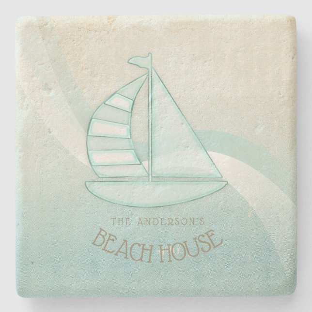 Beach House Nautical Sailboat Aqua Blue ID623 Stenunderlägg (Framsidan)