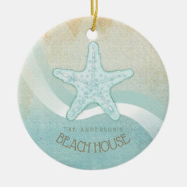Beach House Nautical Starfish Aqua Blue ID623 Julgransprydnad Keramik