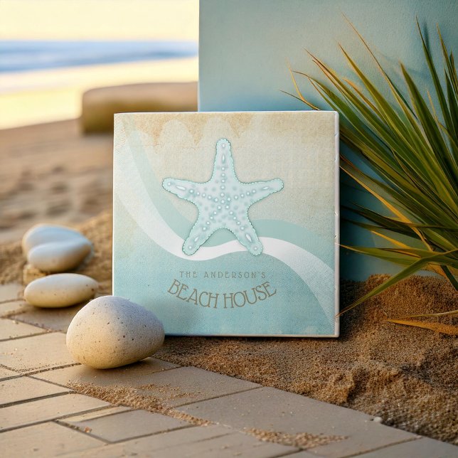 Beach House Nautical Starfish Aqua Blue ID623 Kakelplatta (Skapare uppladdad)