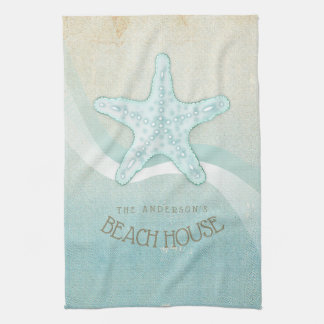 Beach House Nautical Starfish Aqua Blue ID623 Kökshandduk