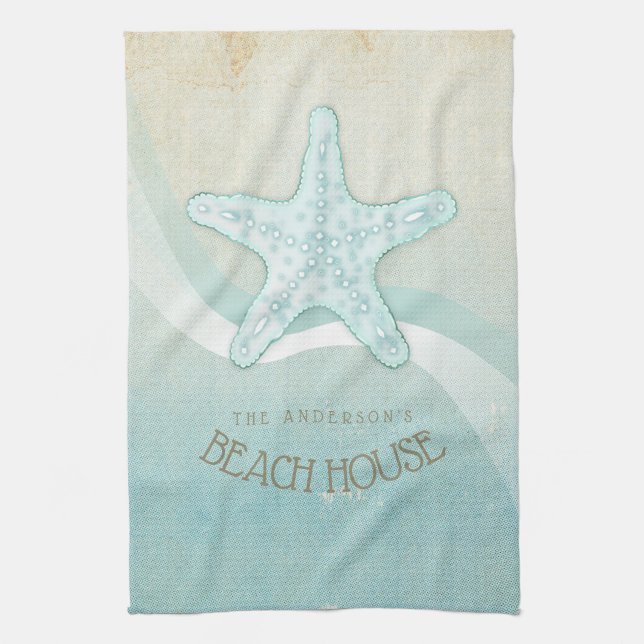 Beach House Nautical Starfish Aqua Blue ID623 Kökshandduk (Vertikal)
