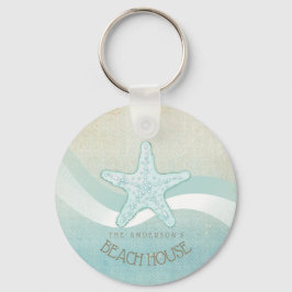 Beach House Nautical Starfish Aqua Blue ID623 Nyckelring