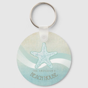 Beach House Nautical Starfish Aqua Blue ID623 Nyckelring