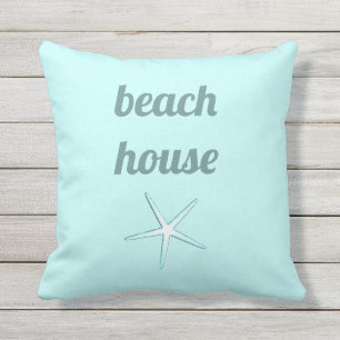 Beach House Nautical Teal Blue White Starfish Cool Kudde
