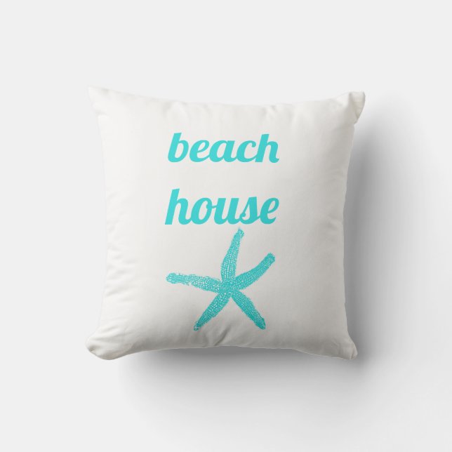 Beach House Nautical Teal Blue White Starfish Cute Kudde (Framsida)
