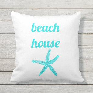 Beach House Nautical Teal Blue White Starfish Cute Kudde