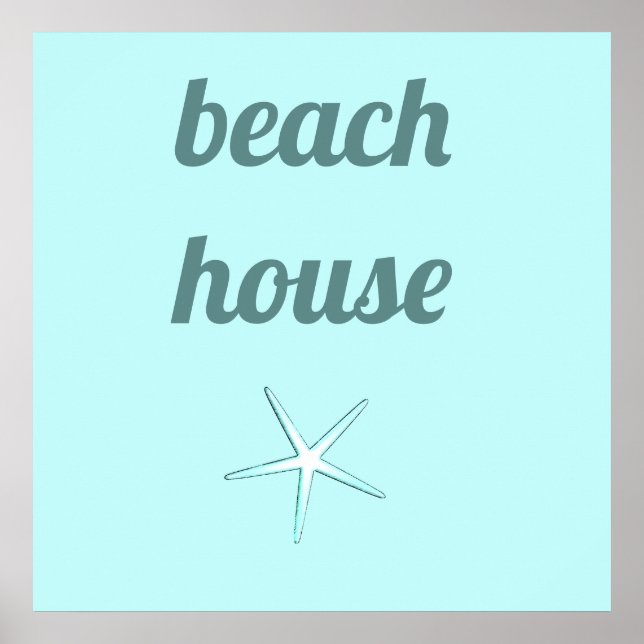 Beach House Nautical Teal Blue White Starfish Cute Poster (Framsidan)