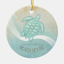 Beach House Nautical Turtle Aqua Blue ID623 Julgransprydnad Keramik