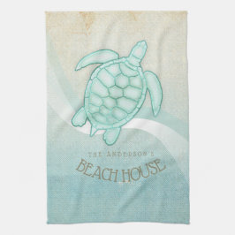 Beach House Nautical Turtle Aqua Blue ID623 Kökshandduk