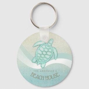 Beach House Nautical Turtle Aqua Blue ID623 Nyckelring