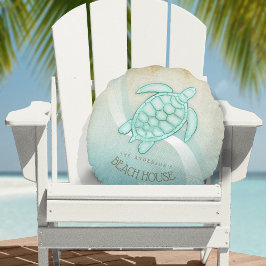 Beach House Nautical Turtle Aqua Blue ID623 Rund Kudde